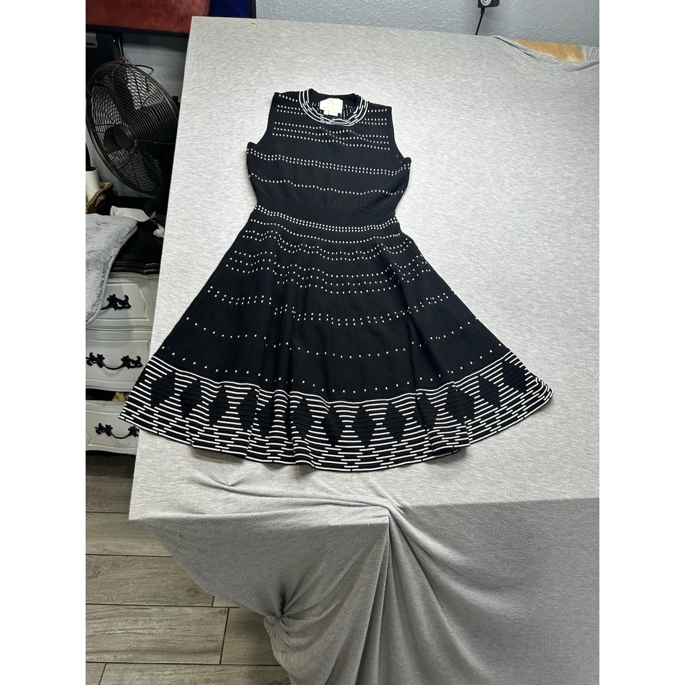 Kate Spade Textured Knit Fit and Flare Black/White Dress XS